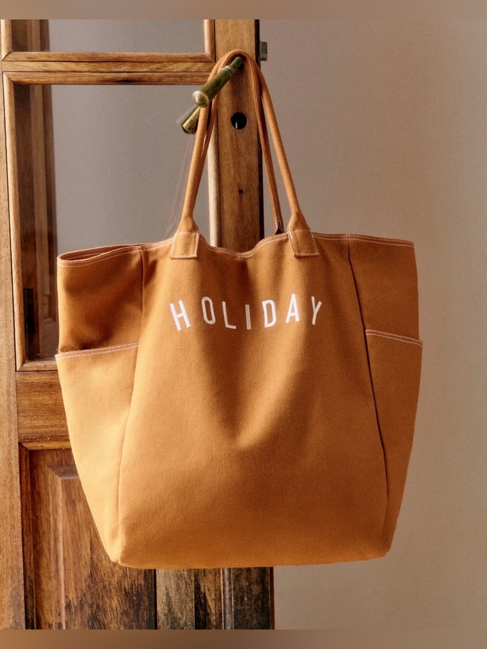 Sezane x Holiday Collab Maxi Tote Canvas Tote Bag Camel NWT
